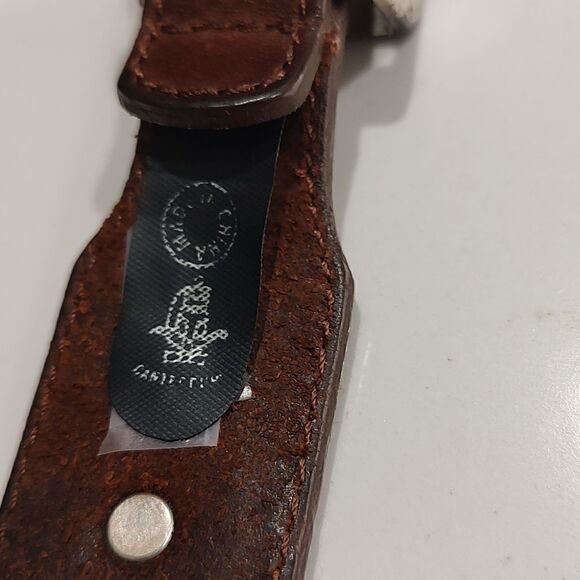 Latigo Brown Leather Belt with Silver Tone Accents Vintage Size 36 - Picture 4 of 11